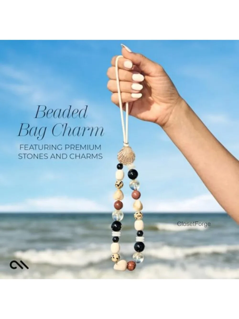Calico Stone Beaded Bag Charm with Secure Silicone Loop